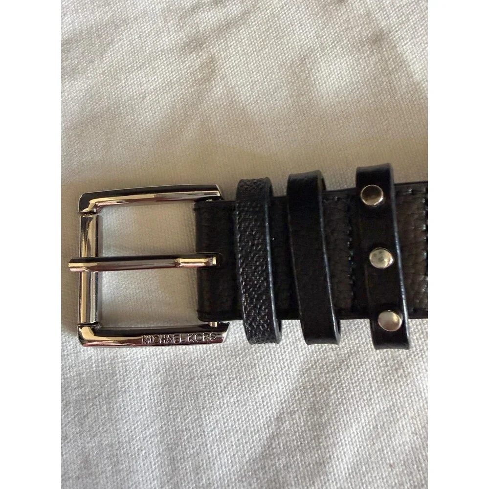 Michael Kors Mens MK Logo Belt Black Grey Buckle Synthetic Size L